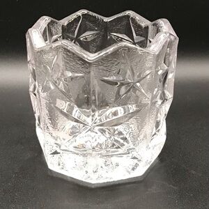 Salt Bowl Vault Star Pattern Heavy Glass Sawtooth Rim 3.25x3.25”